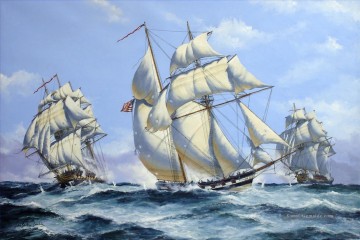  Wellen Kunst - Segelboote Wellen Salven Kriegsschiff Seeschlacht